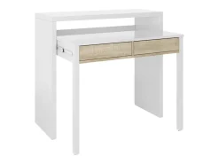 Consola|Dmora Secretária Damodi, Secretária com tampo extensível, Secretária para PC com 2 gavetas, 99x36h88 cm, e Carvalho Branco