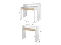 Consola|Dmora Secretária Damodi, Secretária com tampo extensível, Secretária para PC com 2 gavetas, 99x36h88 cm, e Carvalho Branco
