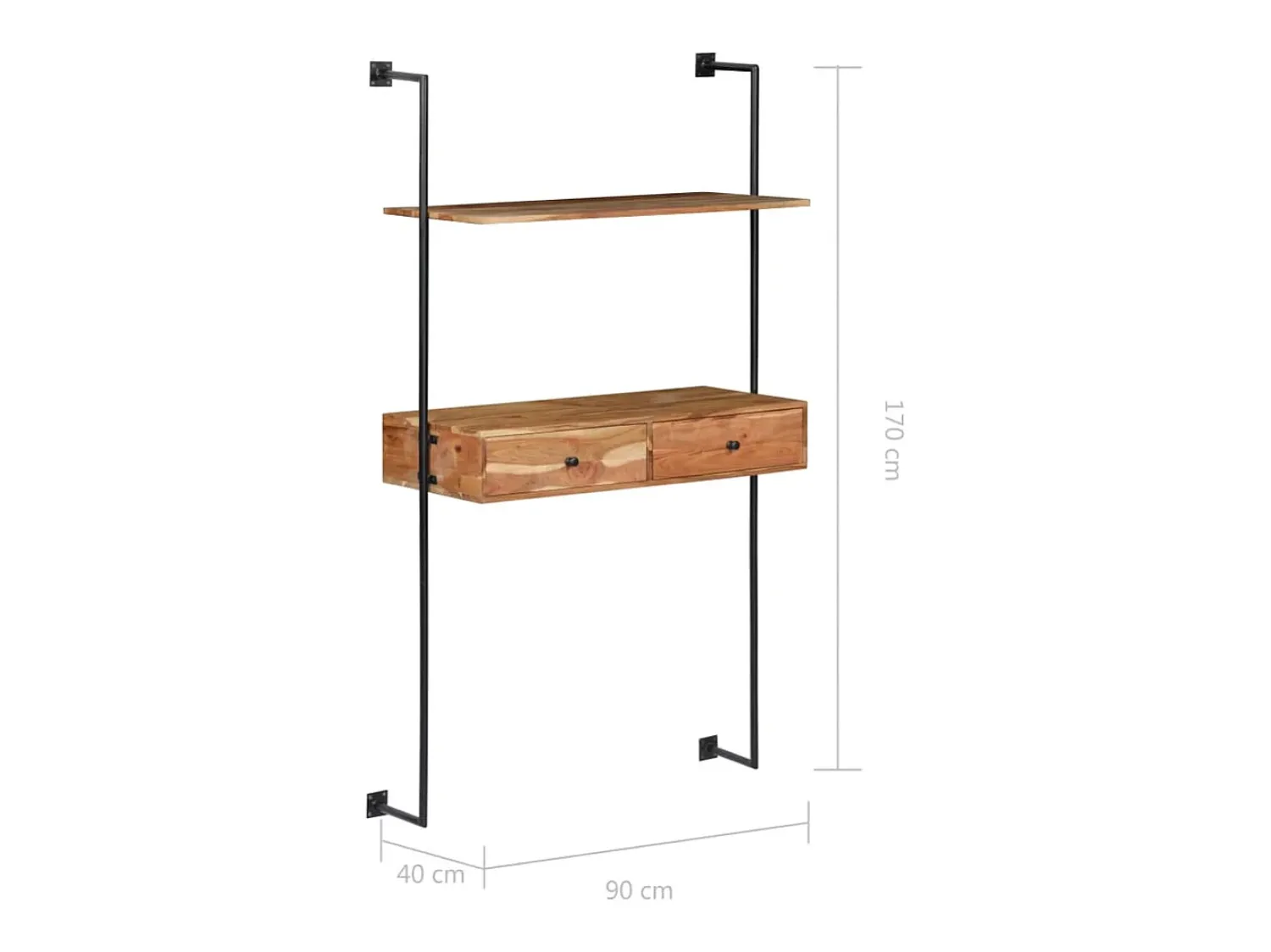 Prateleira|vidaxl Secretária de parede 90x40x170 cm madeira de acácia maciça Castanho