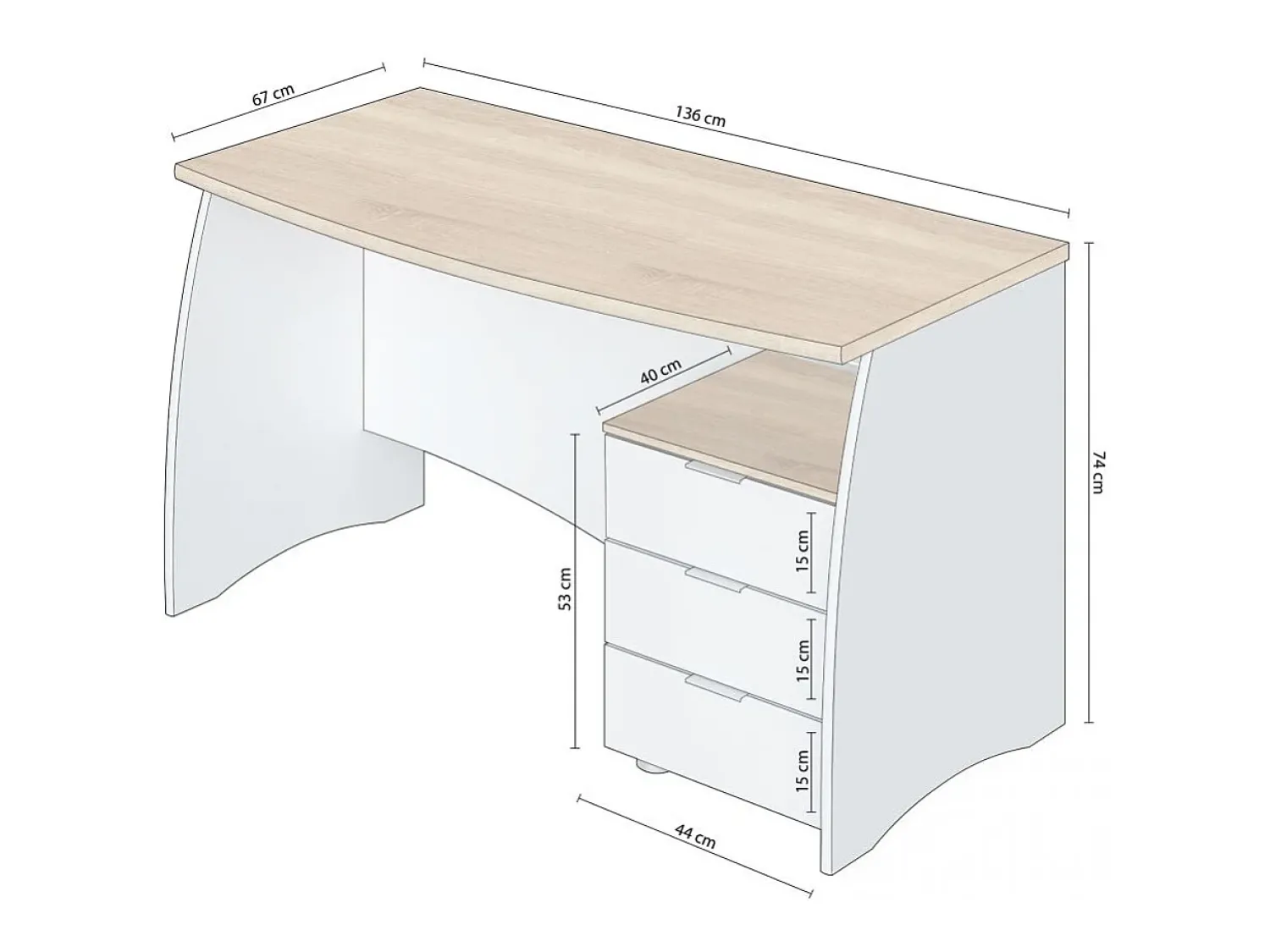Consola*duehome Secretária Elan 3 gavetas Natural claro