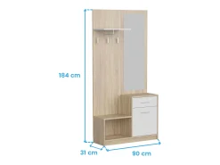 Móvel De Entrada| Sett Móveis de Corredor Espelho 1 Gaveta 1 Porta Prateleira Oca Carvalho 90 cm Branco
