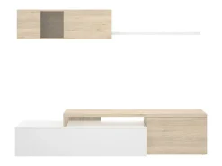 Móvel De Tv|Dmora Sistema de parede Baker, conjunto modular de sala de canto, móvel de sala de TV multiposições, 201x41h180 cm, e carvalho Branco