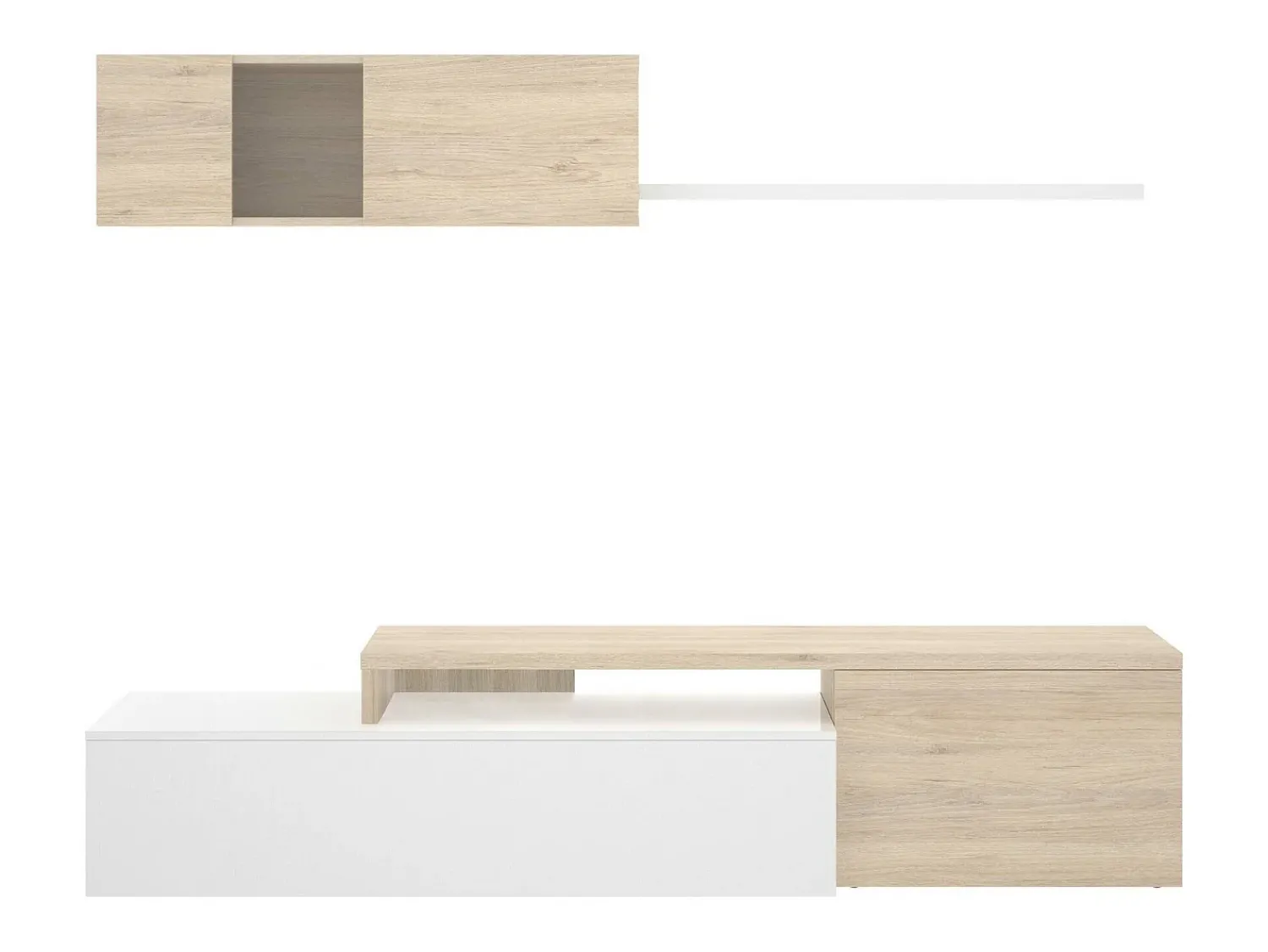 Móvel De Tv|Dmora Sistema de parede Baker, conjunto modular de sala de canto, móvel de sala de TV multiposições, 201x41h180 cm, e carvalho Branco