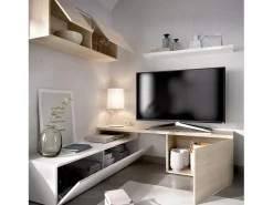 Móvel De Tv|Dmora Sistema de parede Baker, conjunto modular de sala de canto, móvel de sala de TV multiposições, 201x41h180 cm, e carvalho Branco