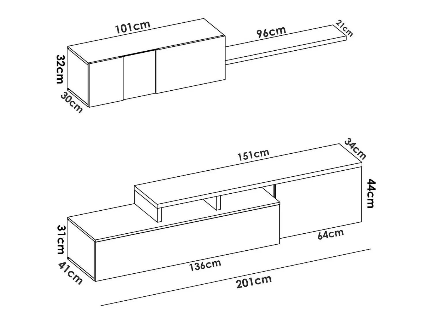 Móvel De Tv|Dmora Sistema de parede Baker, conjunto modular de sala de canto, móvel de sala de TV multiposições, 201x41h180 cm, e carvalho Branco