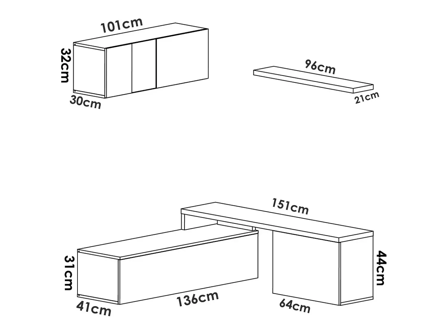 Móvel De Tv|Dmora Sistema de parede Baker, conjunto modular de sala de canto, móvel de sala de TV multiposições, 201x41h180 cm, e carvalho Branco