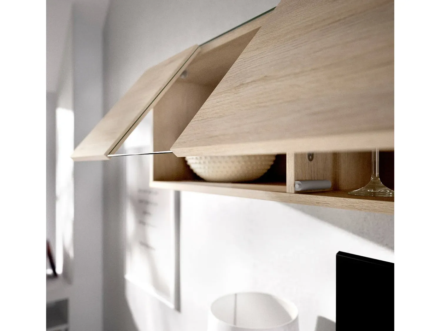 Móvel De Tv|Dmora Sistema de parede Baker, conjunto modular de sala de canto, móvel de sala de TV multiposições, 201x41h180 cm, e carvalho Branco