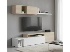 Móvel De Tv|Dmora Sistema de parede Baker, conjunto modular de sala de canto, móvel de sala de TV multiposições, 201x41h180 cm, e carvalho Branco