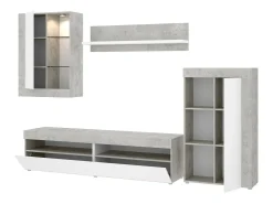 Móvel De Tv*Dmora Sistema de parede Beverin, Conjunto modular de sala, Móveis de sala multiposições, 265x42h180 cm, e Cimento Branco