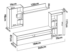 Móvel De Tv*Dmora Sistema de parede Beverin, Conjunto modular de sala, Móveis de sala multiposições, 265x42h180 cm, e Cimento Branco