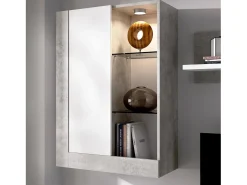Móvel De Tv*Dmora Sistema de parede Beverin, Conjunto modular de sala, Móveis de sala multiposições, 265x42h180 cm, e Cimento Branco