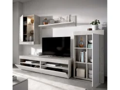 Móvel De Tv*Dmora Sistema de parede Beverin, Conjunto modular de sala, Móveis de sala multiposições, 265x42h180 cm, e Cimento Branco