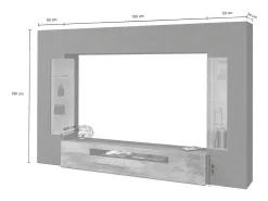 Best Dmora Sistema de parede Clementino, móvel de sala de TV de 6 portas, mobiliário de sala multiuso com luz LED, 100% Fabricado em Itália, 290x40h191 cm, Antracite e Bordo Preto