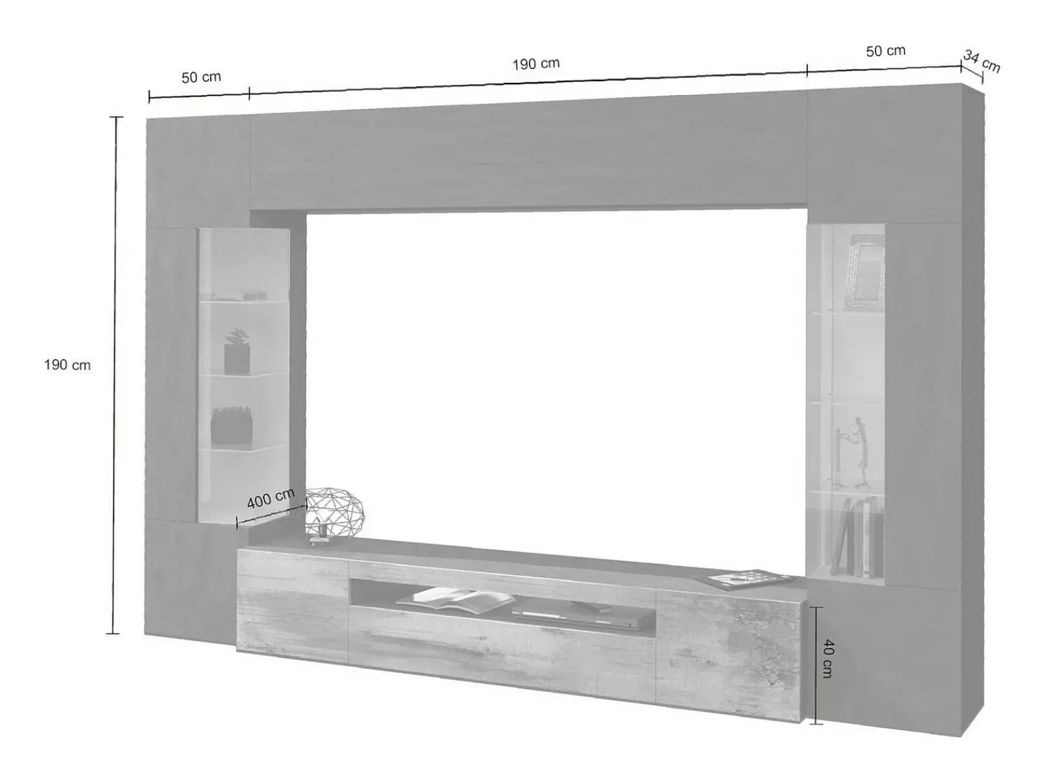 Best Dmora Sistema de parede Clementino, móvel de sala de TV de 6 portas, mobiliário de sala multiuso com luz LED, 100% Fabricado em Itália, 290x40h191 cm, Antracite e Bordo Preto