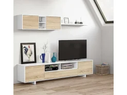 Dmora Sistema de parede Dafanti, móvel de sala de TV, composição de conjunto de sala, conjunto de sala com móvel de parede, 260x41h46 cm, brilhante e carvalho^ Móvel De Tv