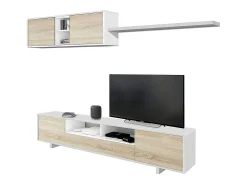 Dmora Sistema de parede Dafanti, móvel de sala de TV, composição de conjunto de sala, conjunto de sala com móvel de parede, 260x41h46 cm, brilhante e carvalho^ Móvel De Tv