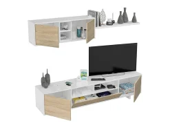 Dmora Sistema de parede Dafanti, móvel de sala de TV, composição de conjunto de sala, conjunto de sala com móvel de parede, 260x41h46 cm, brilhante e carvalho^ Móvel De Tv