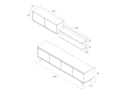 Móvel De Tv|Dmora Sistema de parede Daless, móvel de sala de TV, Composição de sala com móvel de parede e prateleira, 200x50h41 cm, e Carvalho Branco