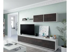 Móvel De Tv*Dmora Sistema de parede Damatte, móvel de sala de TV, composição de conjunto de sala, conjunto de sala com móvel de parede, 200x41h43 cm, e Ã