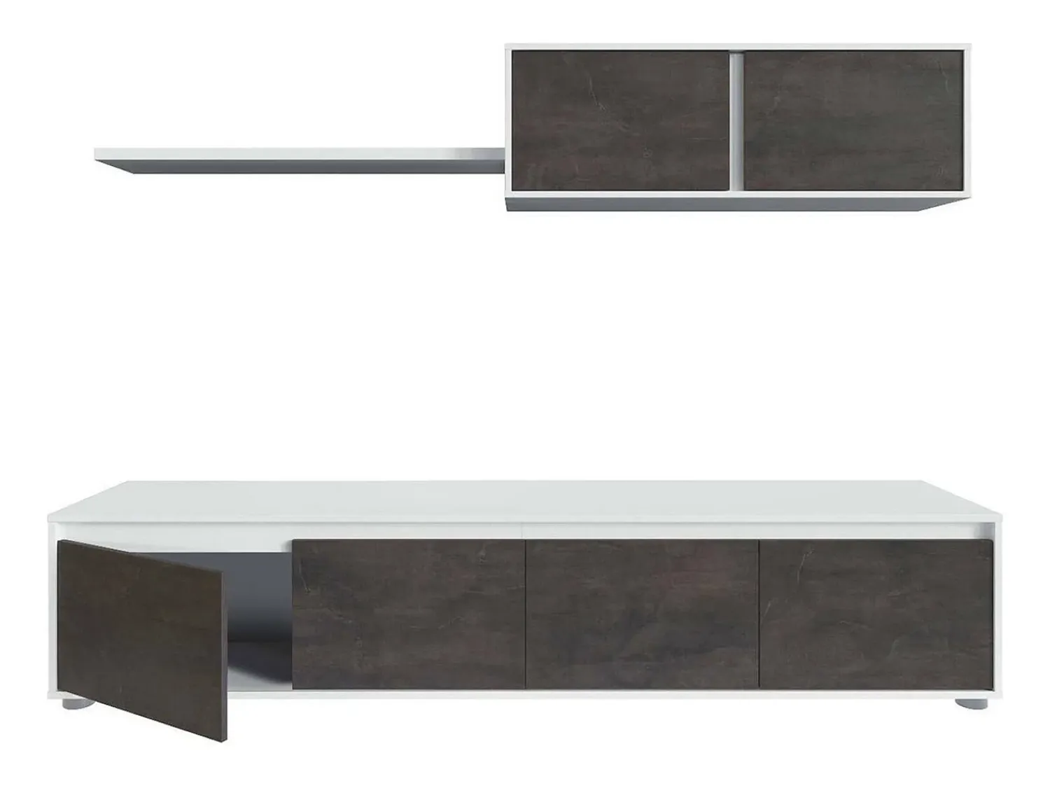 Móvel De Tv*Dmora Sistema de parede Damatte, móvel de sala de TV, composição de conjunto de sala, conjunto de sala com móvel de parede, 200x41h43 cm, e Ã"xido Branco