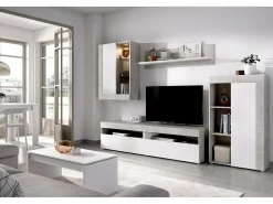 Dmora Sistema de parede Dament, Conjunto modular de sala, Móveis de sala multiposições, 265x42h180 cm, e Cimento^ Móvel De Tv