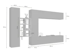 Móvel De Tv*Dmora Sistema de parede Danilo, conjunto de sala de TV com 4 portas, móveis de sala multiuso, 100% Fabricado na Itália, 280x30h180 cm, Antracite e Bordo Preto