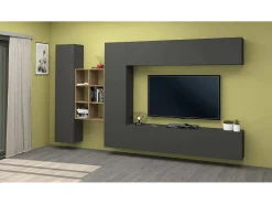 Móvel De Tv*Dmora Sistema de parede Danilo, conjunto de sala de TV com 4 portas, móveis de sala multiuso, 100% Fabricado na Itália, 280x30h180 cm, Antracite e Bordo Preto