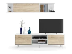 Móvel De Tv*Dmora Sistema de parede Darcole, móvel de sala de TV, Composição de sala com móvel de parede, 180x41h51 cm, e Carvalho Branco