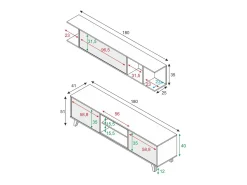 Móvel De Tv*Dmora Sistema de parede Darcole, móvel de sala de TV, Composição de sala com móvel de parede, 180x41h51 cm, e Carvalho Branco