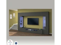 Dmora Sistema de parede Dberard, conjunto de sala de TV com 6 portas, móveis de sala multiuso com luz LED, 100% Fabricado na Itália, 290x40h191 cm, Antracite^ Móvel De Tv