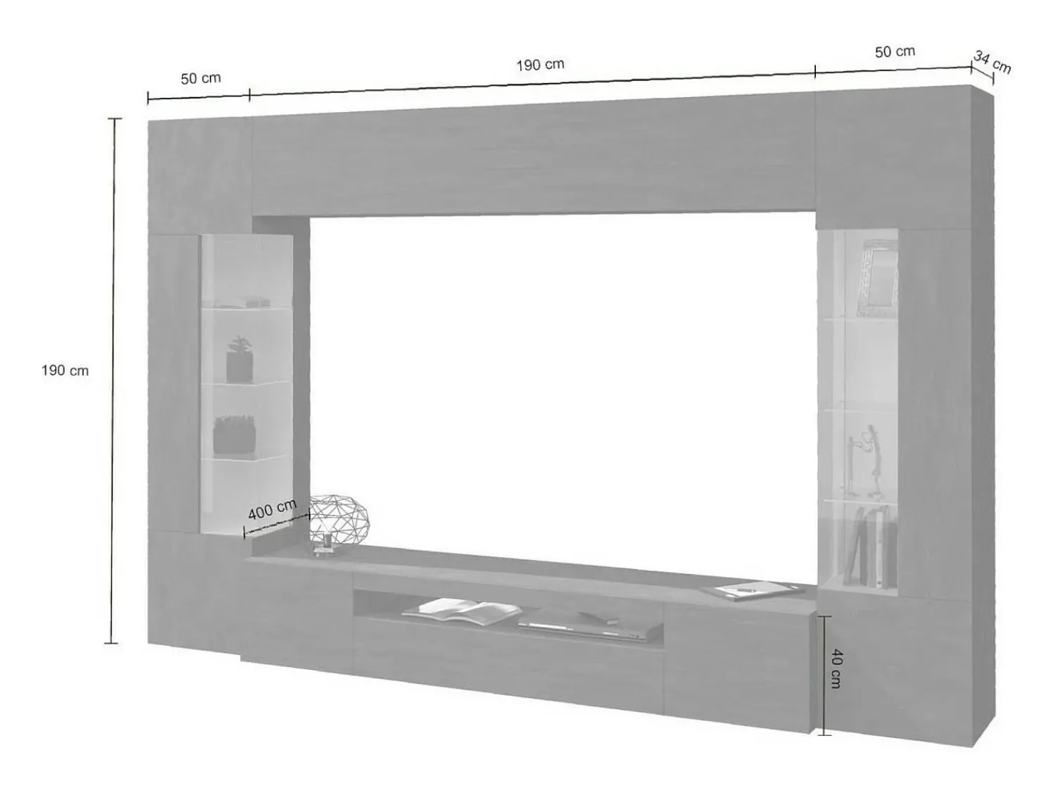 Dmora Sistema de parede Dberard, conjunto de sala de TV com 6 portas, móveis de sala multiuso com luz LED, 100% Fabricado na Itália, 290x40h191 cm, Antracite^ Móvel De Tv