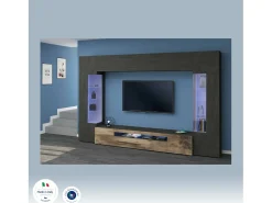 Sale Dmora Sistema de parede Dberard, conjunto de sala de TV com 6 portas, móveis de sala multiuso com luz LED, 100% Fabricado na Itália, 290x40h191 cm, Antracite e Bordo Preto