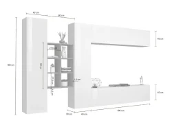 Móvel De Tv*Dmora Sistema de parede Dcaldar, conjunto de sala de TV com 4 portas, móveis de sala multiuso, 100% Fabricado na Itália, 280x30h180 cm, brilhante e bordo Branco