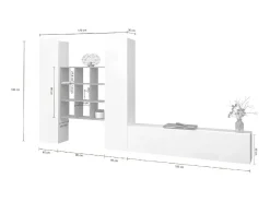 Dmora Sistema de parede Dcarbon, conjunto de sala de TV com 3 portas, móveis de sala multiuso, 100% fabricado na Itália, 270x30h180 cm, brilhante e bordo Branco