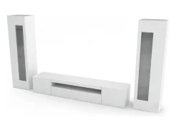 Outlet Dmora Sistema de parede Dcontin, conjunto de sala de TV, móveis de sala multiuso, 100% fabricado na Itália, 290x40h162 cm, brilhante Branco