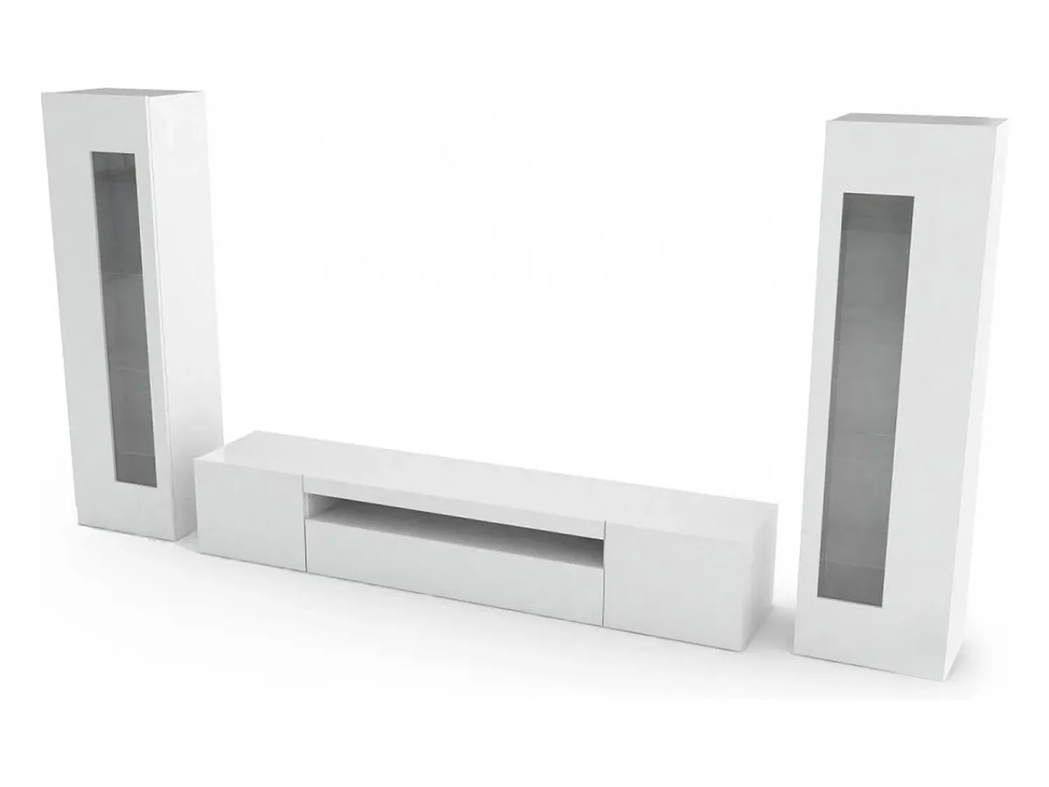 Outlet Dmora Sistema de parede Dcontin, conjunto de sala de TV, móveis de sala multiuso, 100% fabricado na Itália, 290x40h162 cm, brilhante Branco