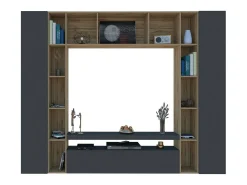 Móvel De Tv|Dmora Sistema de parede Ddragon, conjunto de sala de TV com 3 portas, móveis de sala multiuso, 100% Fabricado na Itália, 270x35h210 cm, Antracite e Carvalho Preto
