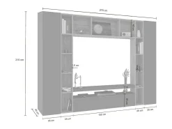 Móvel De Tv|Dmora Sistema de parede Ddragon, conjunto de sala de TV com 3 portas, móveis de sala multiuso, 100% Fabricado na Itália, 270x35h210 cm, Antracite e Carvalho Preto