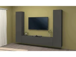 Móvel De Tv*Dmora Sistema de parede Ddurmis, conjunto de sala de TV com 3 portas, móveis de sala multiuso, 100% Fabricado na Itália, 260x30h180 cm, Antracite Preto