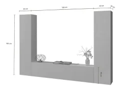 Móvel De Tv*Dmora Sistema de parede Ddurmis, conjunto de sala de TV com 3 portas, móveis de sala multiuso, 100% Fabricado na Itália, 260x30h180 cm, Antracite Preto