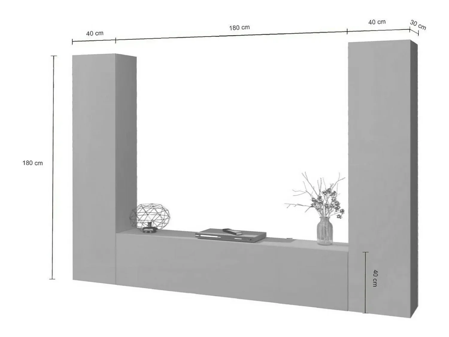 Móvel De Tv*Dmora Sistema de parede Ddurmis, conjunto de sala de TV com 3 portas, móveis de sala multiuso, 100% Fabricado na Itália, 260x30h180 cm, Antracite Preto