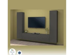 Móvel De Tv*Dmora Sistema de parede Ddurmis, conjunto de sala de TV com 3 portas, móveis de sala multiuso, 100% Fabricado na Itália, 260x30h180 cm, Antracite Preto