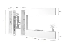 Outlet Dmora Sistema de parede Demetrio, conjunto de sala de TV com 4 portas, móveis de sala multiuso, 100% Fabricado na Itália, 280x30h180 cm, brilhante e bordo Branco