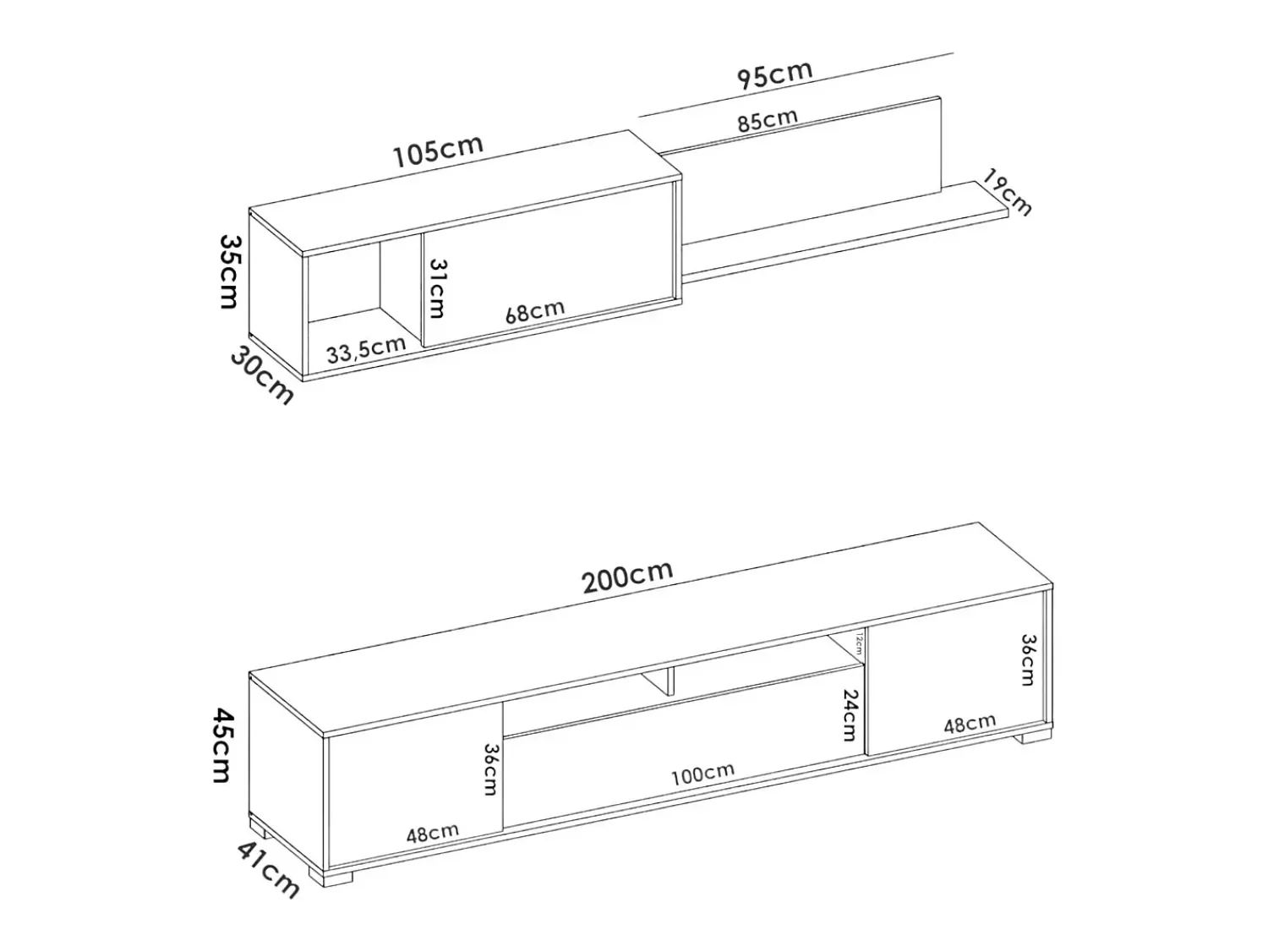 Móvel De Tv|Dmora Sistema de parede Dfalcon, móvel de sala de TV, móveis de sala multiuso, 200x41h180 cm, e Antracite Branco