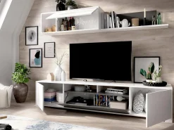 Móvel De Tv|Dmora Sistema de parede Dfalcon, móvel de sala de TV, móveis de sala multiuso, 200x41h180 cm, e Antracite Branco