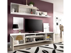 Móvel De Tv*Dmora Sistema de parede Dfalcon, móvel de sala de TV, móveis de sala multiuso, 200x41h180 cm, carvalho e branco Natural claro / Branco