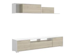 Móvel De Tv*Dmora Sistema de parede Dfalcon, móvel de sala de TV, móveis de sala multiuso, 200x41h180 cm, carvalho e branco Natural claro / Branco
