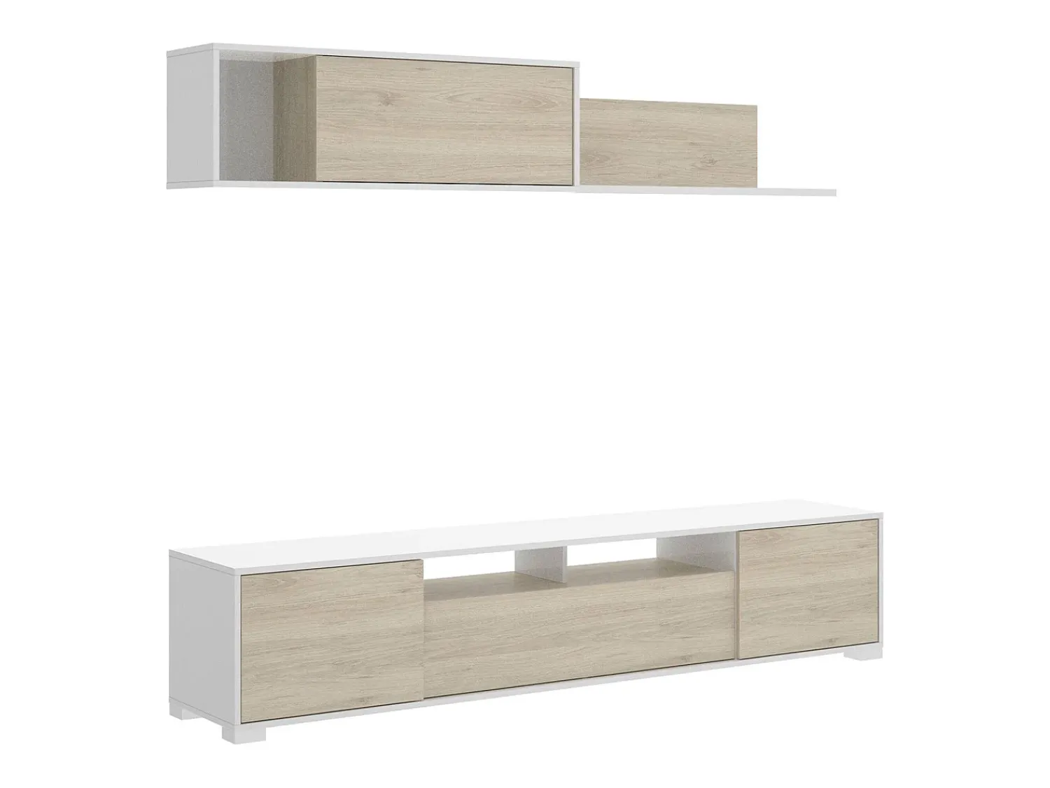 Móvel De Tv*Dmora Sistema de parede Dfalcon, móvel de sala de TV, móveis de sala multiuso, 200x41h180 cm, carvalho e branco Natural claro / Branco