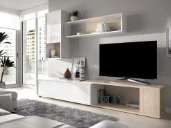 Dmora Sistema de parede Dgam, Conjunto modular de sala de canto, Móveis de sala multiposições, 230x41h180 cm, e Carvalho^ Móvel De Tv