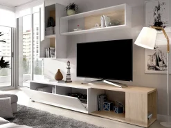 Dmora Sistema de parede Dgam, Conjunto modular de sala de canto, Móveis de sala multiposições, 230x41h180 cm, e Carvalho^ Móvel De Tv